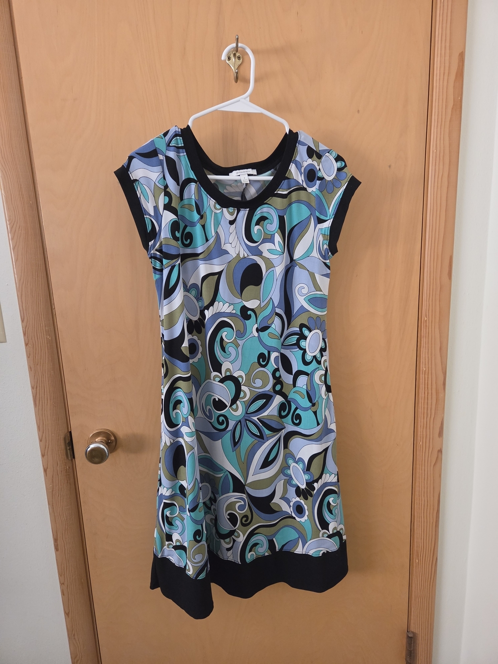dressbarn Black Trim Multicolor Swirl Print Top